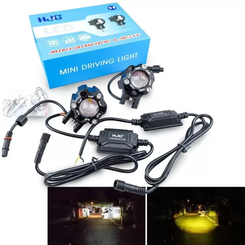 HJG Mini Driving Fog Light for All Motorcycle Dual Function White-Yellow Fog Lam