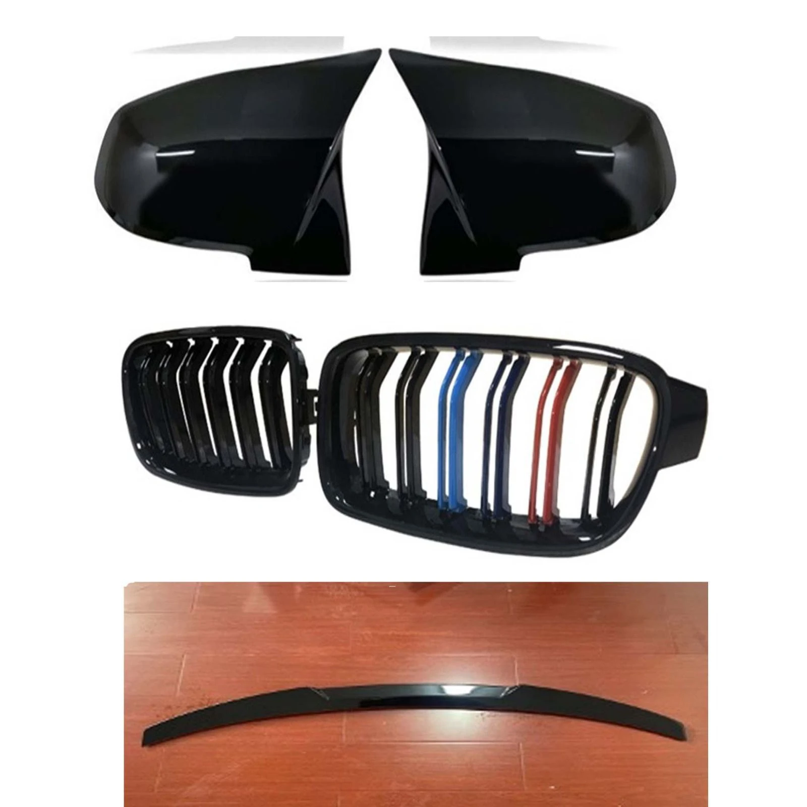 Combo Deal: BMW F30 3‑Series Styling Pack | M‑Style Mirror Covers + 3‑Color Grille Inserts + Rear Lip Spoiler